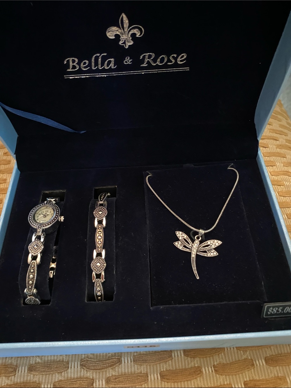 Bella & Rose Silver-tone quartz Watch working condition Bracelet and necklace